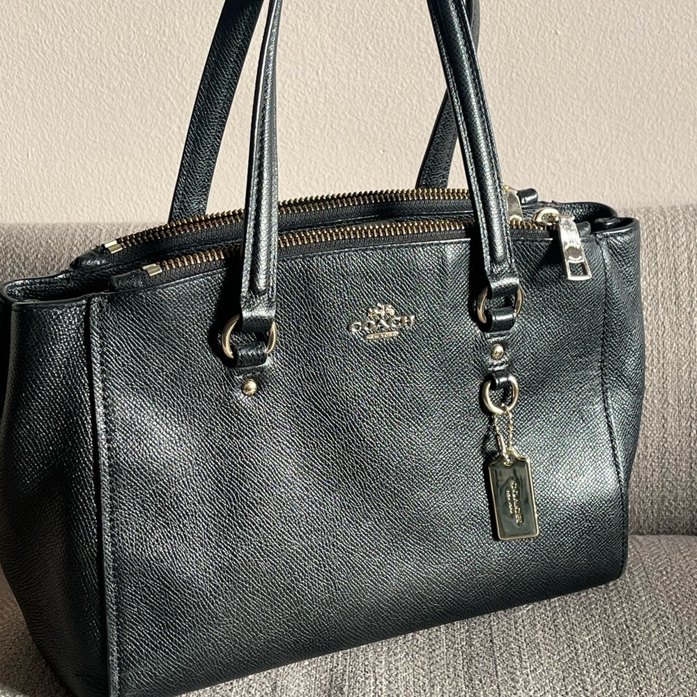 Coach small Black Leather Satchel multi compartment purse